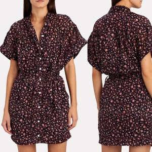 Frame Rolled Sleeve Dress Floral Mini Belt Button-Down Size Medium Women's
